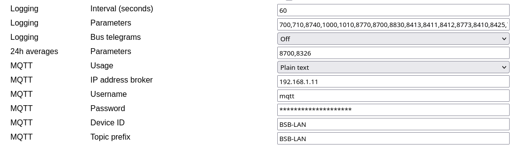 BSB-LAN MQTT configuration